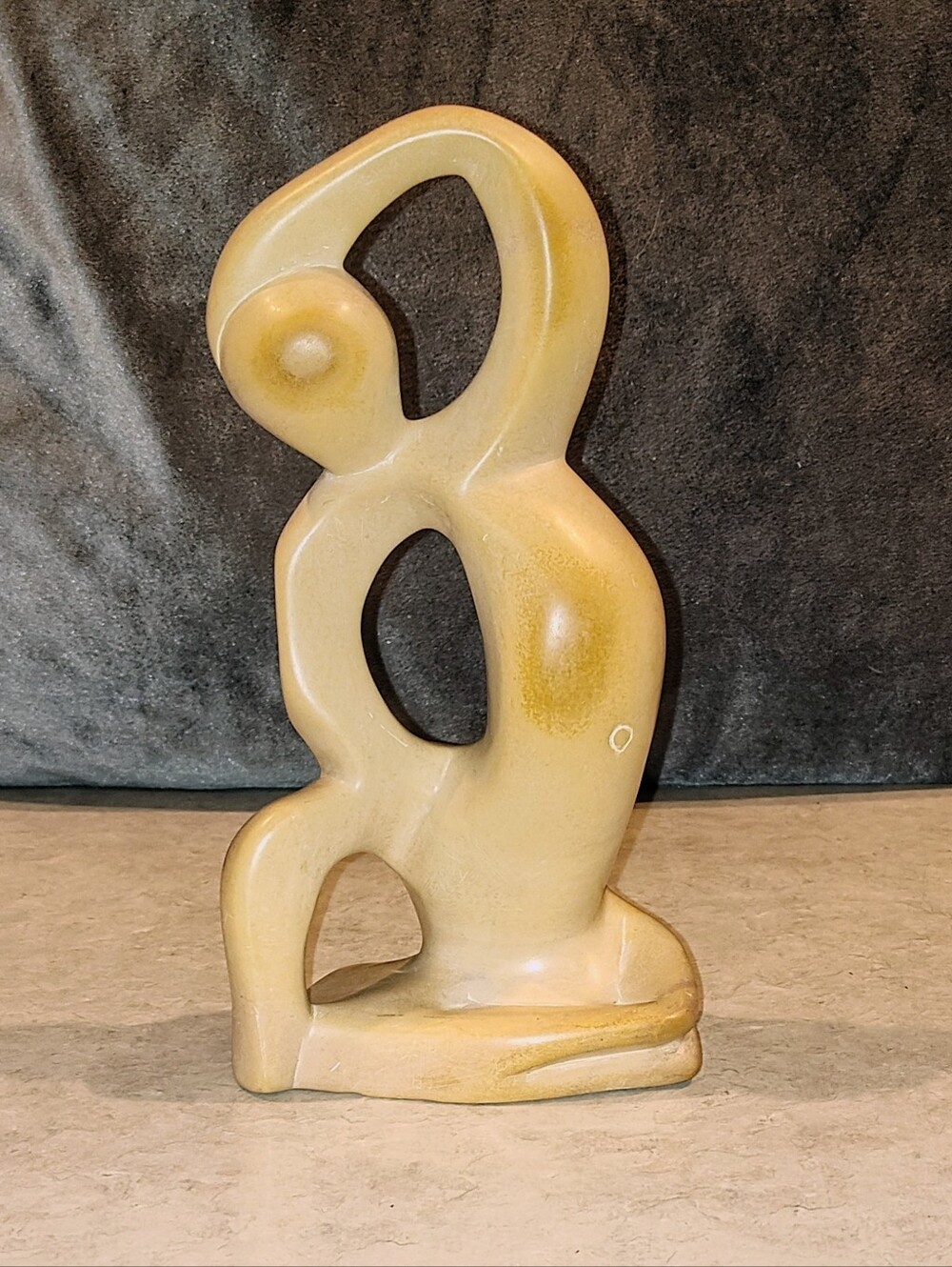ANTIQUE HAND CARVED ABSTRACT CURVING SOAPSTONE SCULPTURE 10"